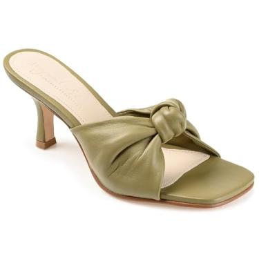 Imagem de Journee Collection Sandália feminina de couro legítimo Finlee com nó sem cadarço, salto médio, acolchoada, bico quadrado aberto, Verde, 41