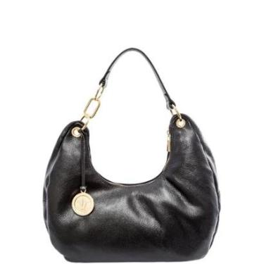 Imagem de Bolsa Hobo Feminina Leopoldine Couro Legítimo Preta com Fecho em Zíper-Feminino