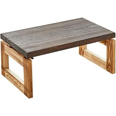 Imagem de Mesa de centro dobrável de madeira ergonômica mesa de chá de pinheiro grelhado a carvão acessórios dobráveis de aço inoxidável mesas de escritório estilo japonês (tamanho: 60 cm) (uma cor 60 cm)
