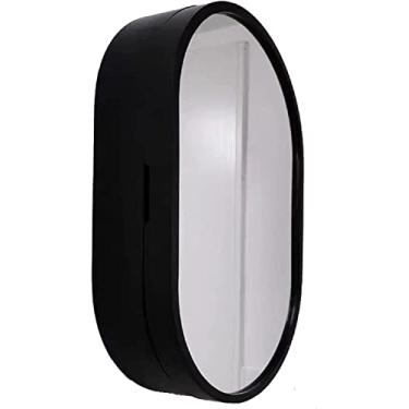 Imagem de AKALNNB Armário de remédios oval com moldura de madeira Armário de espelho de banheiro de 3 camadas, armário de cozinha montado na parede com economia de espaço, perfeito para um banheiro pequeno
