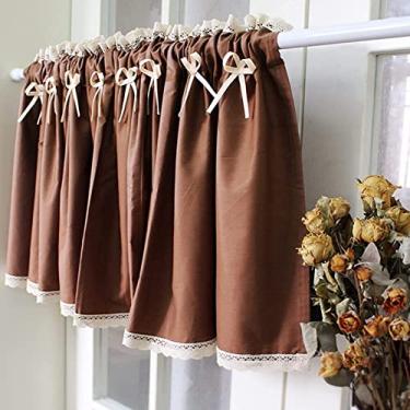 Imagem de Cortina curta de cozinha cortina curta de algodão cortinas de janela semi-opacas para quarto, 1 painel, com amarração de renda, cortinas de cozinha, cortinas de café estilo quinta vintage, cortina