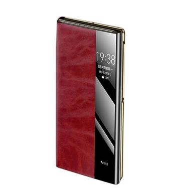 Imagem de LYJSMGZ Capa de couro para Huawei Mate XT, Smart Stay Slim Shell antiderrapante à prova de choque janela de visualização flip capa de telefone comercial, vermelha, Mate XT