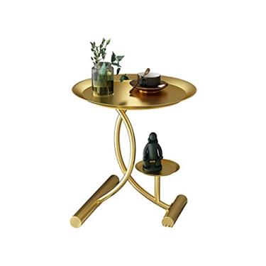 Imagem de Mesa de cabeceira de quarto minimalista prateleira leve sofá pequena mesa redonda minimalista mini mesa de cabeceira de ferro forjado (cor: D) (cinza)