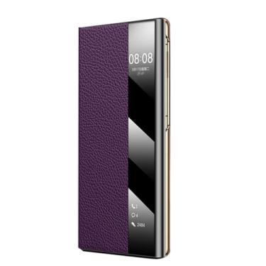 Imagem de LYJSMGZ Capa de couro para Huawei Mate XT, capa de suporte de pulseira escalável galvanizada, antiderrapante, à prova de choque, janela de visualização HD, capa de telefone comercial, roxa, Mate XT