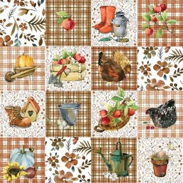Imagem de EaseStick Papel de parede floral retrô patchwork descasque e cole papel de parede de casa de fazenda animal para cozinha sala de estar mural 45 x 406 cm papel de parede removível abóbora fruta flor