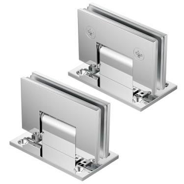 Imagem de Ranbo Dobradiças de porta de chuveiro de 90°, parede a vidro, latão sólido resistente, cromo polido, serve para vidro temperado de 8 a 12 mm, para chuveiros sem moldura (pacote com 2)