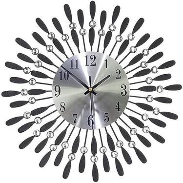 Imagem de WYUYIWH Relógio de parede, arte silenciosa, relógio de parede redondo de ferro forjado com strass acrílico e movimento silencioso, sala de estar, escritório, casa, decoração de parede, relógio de