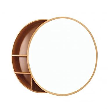 Imagem de Espelho de parede de banheiro Armário suspenso Armário de espelho com armazenamento de prateleiras Espelho redondo com luz Adequado para banheiro banheiro banheiro e banheiro (Cor: Preto Tamanho: 70