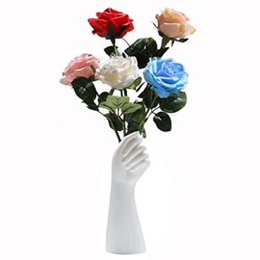 Imagem de Vaso de flores de cerâmica, vaso decorativo moderno, 22 cm, vaso de plantas portátil, decoração de mesa para casa, vaso decorativo (cor: branco) (branco + A)