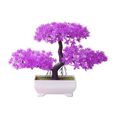 Imagem de Bonsai artificial de pinheiro acolhedor simulação verde artificial vaso pequena planta ornamento para casa jardim decorativo festa hotel decoração árvore falsa (cor: rosa vermelha)