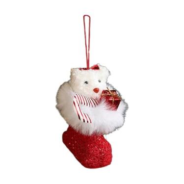 Imagem de Fenteer Decoração de Natal em forma de urso para pendurar, decoração de Natal para amigos da família, enfeites para escritório, berçário, portas internas, Urso Branco