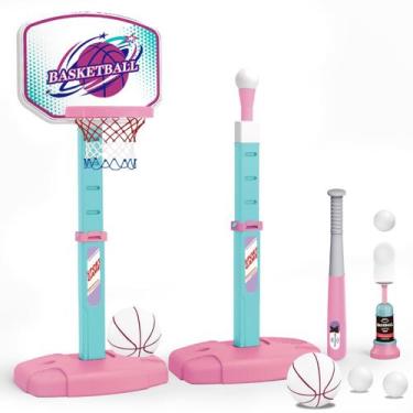 Imagem de Conjunto de cesta de basquete e tee ball Handwell 3 em 1 para meninas