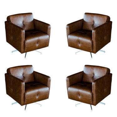 Imagem de Kit 4 Poltronas Giratória para Sala de Estar Astana Couro Marrom Bicolor - Gran Belo