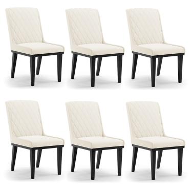 Imagem de Cadeira Sala de Jantar Base Madeira Preto Kit 6 Sofia Veludo Bege D03 - D'Rossi