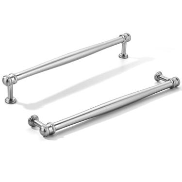 Imagem de khtumeware Pacote com 10 puxadores de armário de níquel acetinado escovado central de 10 polegadas (256 mm), alça sólida para armário de cozinha resistente, ferragens de armário para penteadeira