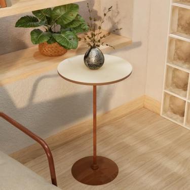 Imagem de Mesa Luna Lateral Minimalista, 35 cm, Base em Aço Carbono Cobre, Tampo MDF, Design Elegante (Off White Freijo)