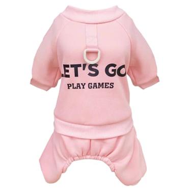 Imagem de Izefia Moletom com capuz para cães roupas Let's Go 4 pernas macacão de lã sem capuz suéter de inverno quente de algodão gola redonda moletom com capuz para cães pequenos gato médio rosa P