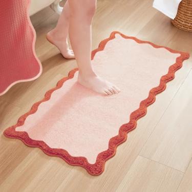 Imagem de MONDAY MOOSE Tapete de banho com design ondulado ondulado ondulado de microfibra absorvente antiderrapante para chão, chuveiro ou cozinha (61 x 119 cm, blush)