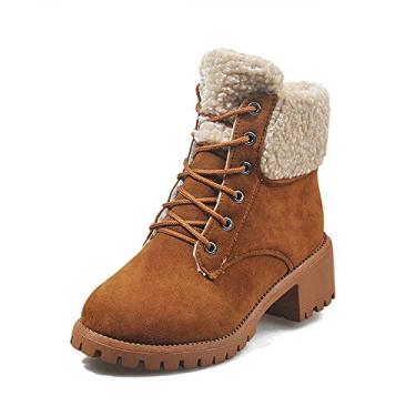 Imagem de Bigfanshu Botas femininas de inverno tamanho grande gravata com sapatos grossos de algodão, Amarelo e marrom, 37 M EU