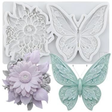 Imagem de MYPRACS Moldes de silicone para fondant de crisântemo borboleta para decoração de bolos de açúcar, topo de cupcake, pasta de goma de chocolate, argila de polímero