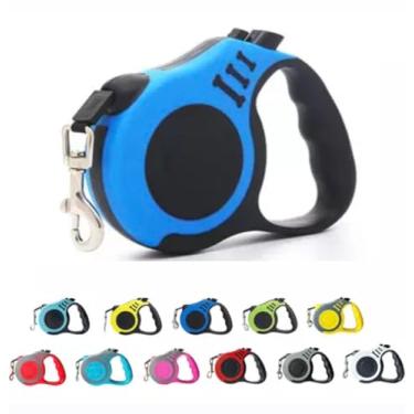 Imagem de Coleira Guia Retrátil 3/5 Metros Pets Cachorro Cães Gatos Resistente Com Trava Até 11.33kg (Azul, 3M)