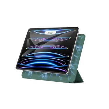 Imagem de Capa para iPad Pro 12.9" (4ª 5ª M1/ 6ª M2) Geração Capinha Smart Case Fixação Magnética Espaço p/Caneta c/Alça Proteção Inclinável Anti Risco Auto Hibernação Ultra Slim Reforçada (VerdeEscuro)