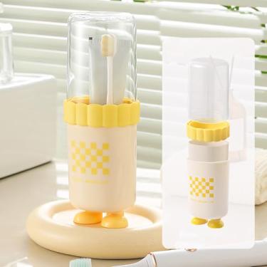 Imagem de Suporte de escova de dentes para viagens, estojo portátil para copo de escova de dentes para viagens, acampamento, viagem de negócios e escola, conjunto de suporte de pasta de dente multifunção