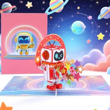 Imagem de Cartões de felicitações de robô vermelho pop-up 3D para aniversário, Cyberpunk Festival, Ação de Graças, cartão de bênção surpresa com envelope de presente para amigos, namorados, pais, namorado