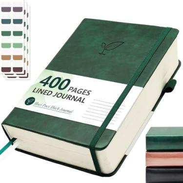 Imagem de Hoci Poci Caderno de diário forrado, diário grosso de 400 páginas para escrever, caderno de couro de capa dura A5 com papel pautado universitário de 100 g/m² para mulheres e homens, anotações de
