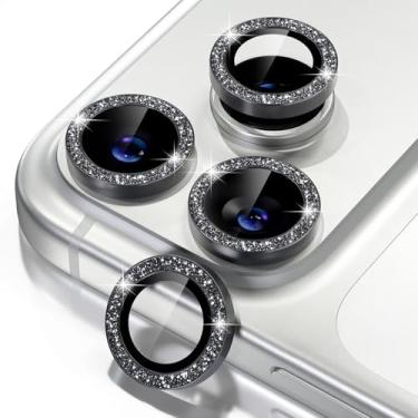 Imagem de Misea Compatível com protetor de lente de câmera de telefone 17 Pro/telefone 17 Pro Max, protetor de tela de vidro temperado 9H, acessórios de decoração de anel individual de metal, glitter preto