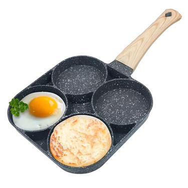 Imagem de Panela Frigideira Omeleteira Alumínio Antiaderente 4 Divisórias Limpeza Fácil Alça De Madeira