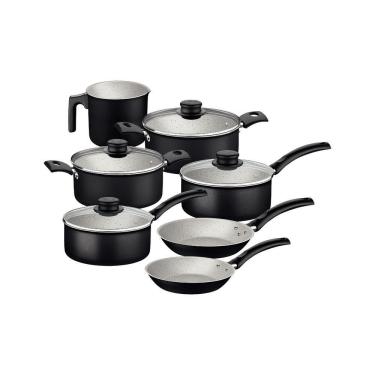 Imagem de Jogo De Panelas 7 Peças Turim Antiaderente Tramontina Cor:preto Preto