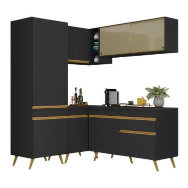 Imagem de Armário De Cozinha Completa De Canto V2053 Preto/dourado - MULTIMOVEIS
