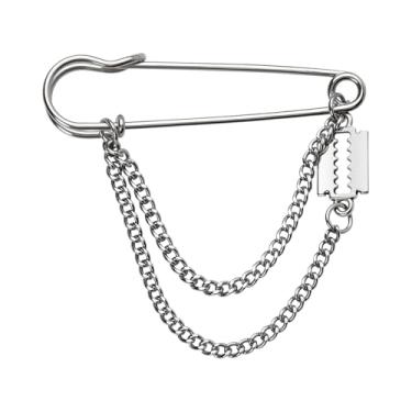 Imagem de Broche de segurança de lâmina de barbear com corrente broches e alfinetes punk rock gótico jaqueta acessórios para homens Emo roupas coisas coisas joias pinos para roupas, ternos, jeans, calças