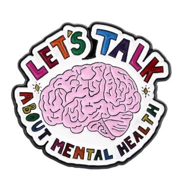 Imagem de Broche de esmalte de saúde mental Let's Talk About Mental Health Brain Metal Badge Broche para mochilas roupas