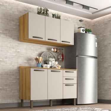 Imagem de Cozinha Compacta Valencia 2 Peças 6 Portas 2 Gavetas Salleto Moveis Carvalho/off White