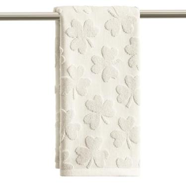 Imagem de Artoid Mode 1 peça de toalhas de mão bege 3D Shamrock Jacquard Patrick para banheiro, 100% algodão macio absorvente toalha de decoração de banheiro, 14,7 x 29,5 polegadas