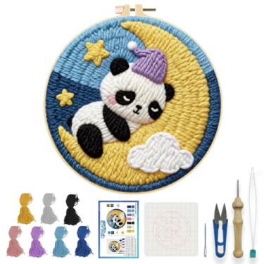 Imagem de ORIGACH Kit de agulhas de punção de bordado para adultos, iniciantes, kit de costura de panda DIY para artesanato artístico e decoração de casa, projeto fácil de perfuração com agulha com aro de 20 cm
