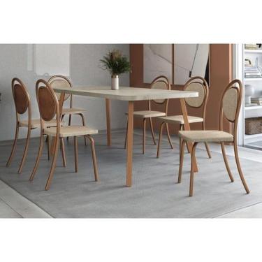 Imagem de Sala de Jantar Completa Stellar 1597 Aço c/ Tampo Madeirado 160x90cm e