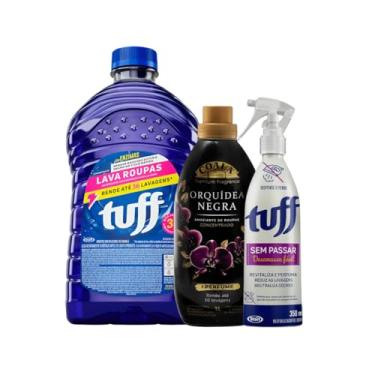 Imagem de Tuff Kit Completo de Limpeza de Roupas, Lava Roupas Concentrado 3L, Desamassa Fácil 350ml, Amaciante Orquídea Negra 1L, Biodegradável, Rende até 50 Lavagens