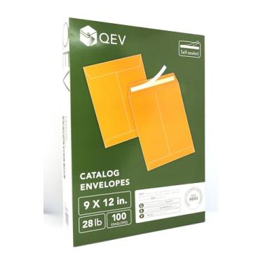 Imagem de QEV Envelopes Manila 22 x 30 cm, papel kraft marrom de 12,7 kg, fita adesiva autovedante, 100 unidades