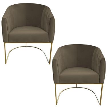 Imagem de Kit 02 Poltrona Julia Com Base De Ferro Sala De Estar Escritório Recepção Clinica Suede Marrom Rato D'classe Decor
