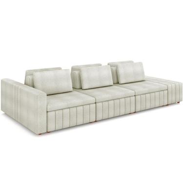 Imagem de Sofá Ilha Com Puff Para Sala Living 335cm Amber M03 Bouclê Bege Claro - Lyam Decor