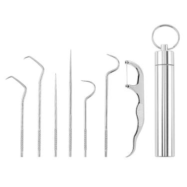 Imagem de Conjunto de Palito Dentes Aço Inoxidável 304 Fio Dental Reutilizável Metal Portátil Tubo Armazenamento Odontológico resistente Lavável