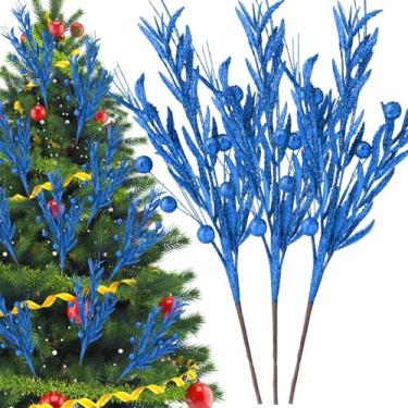 Imagem de Giegxin 20 peças de hastes artificiais de Natal com glitter – 45 cm com glitter artificial de galhos de frutas silvestres para decoração de árvore de Natal, vaso de árvore de Natal, decoração de festa