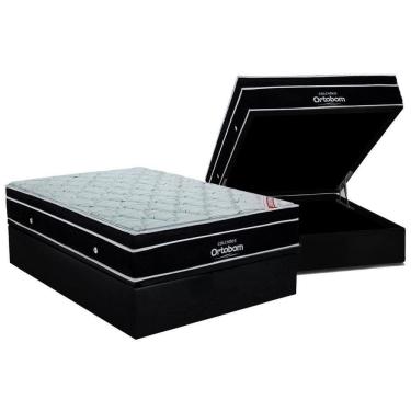 Imagem de Cama Box Baú Casal: Colchão Molas Ensacadas Ortobom Superpocket Elegant + Base Black(138X188)