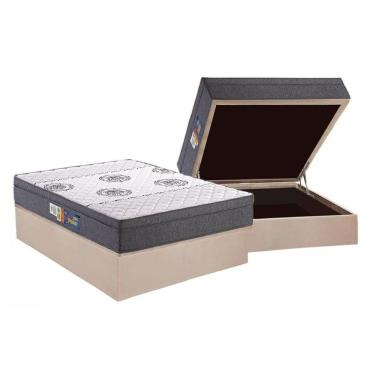 Imagem de Cama Box Baú Casal: Colchão Espuma D45 Polar Pérola Fort + Base Crc Suede Clean (138x188)