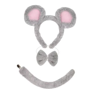 Imagem de oshhni Conjunto de tiara com orelhas de rato, rabo e laço para festas temáticas, bailes de formatura e bailes de máscaras, Cinza