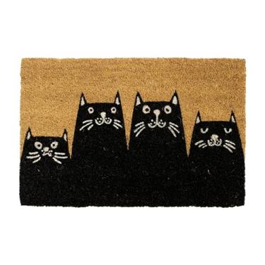 Imagem de Fisura - Capacho de porta de gato externo de coco com suporte de PVC antiderrapante. Capacho de entrada pintado à mão. Dimensões: 60 x 40. Cor: natural e outros