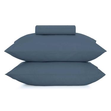 Imagem de Jogo Cama Simples Altenburg 2pc Liso Toque Acetinado Azul Dimensão